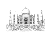 A coloring page of wonders of the world